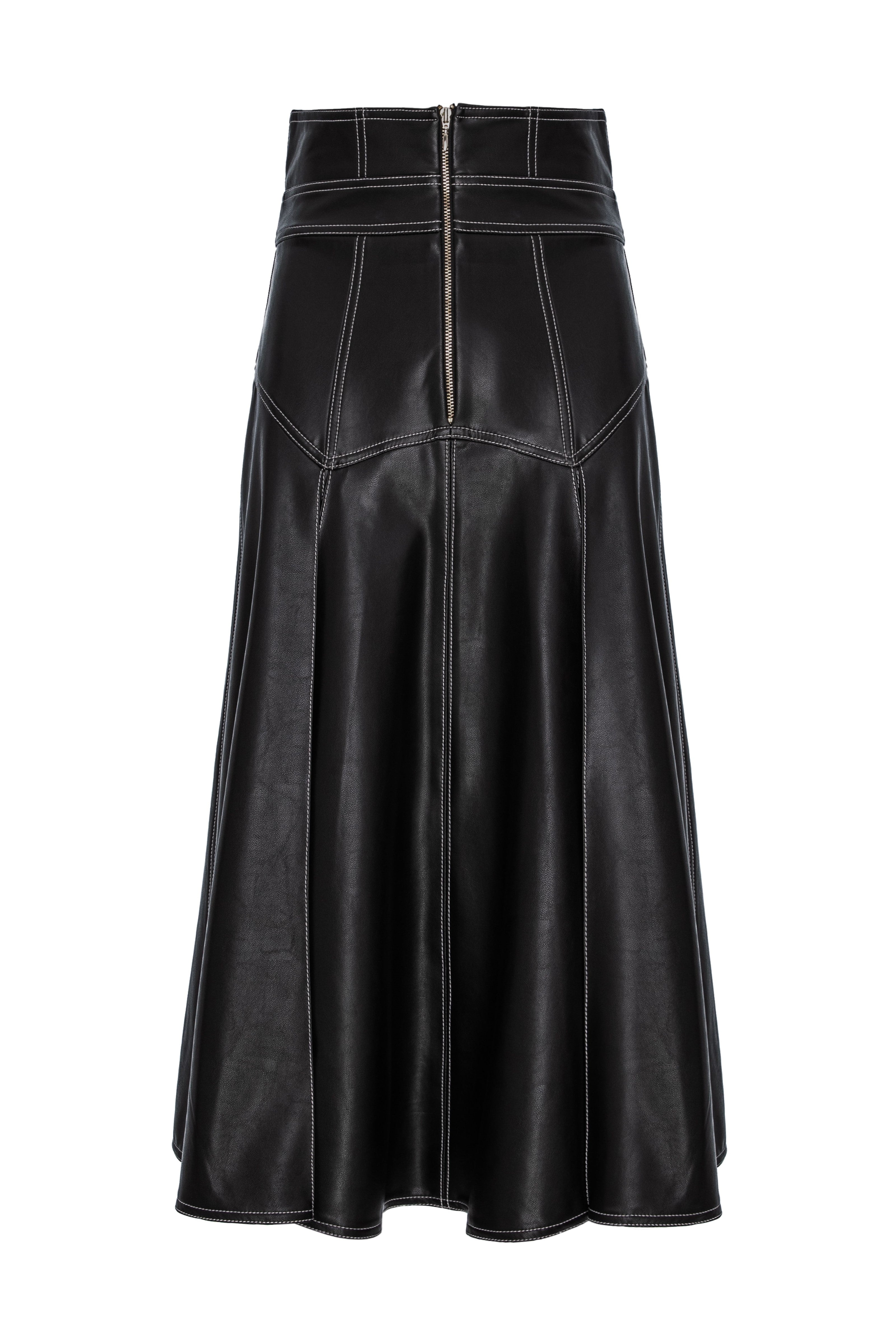 Underline Leather Skirt Black