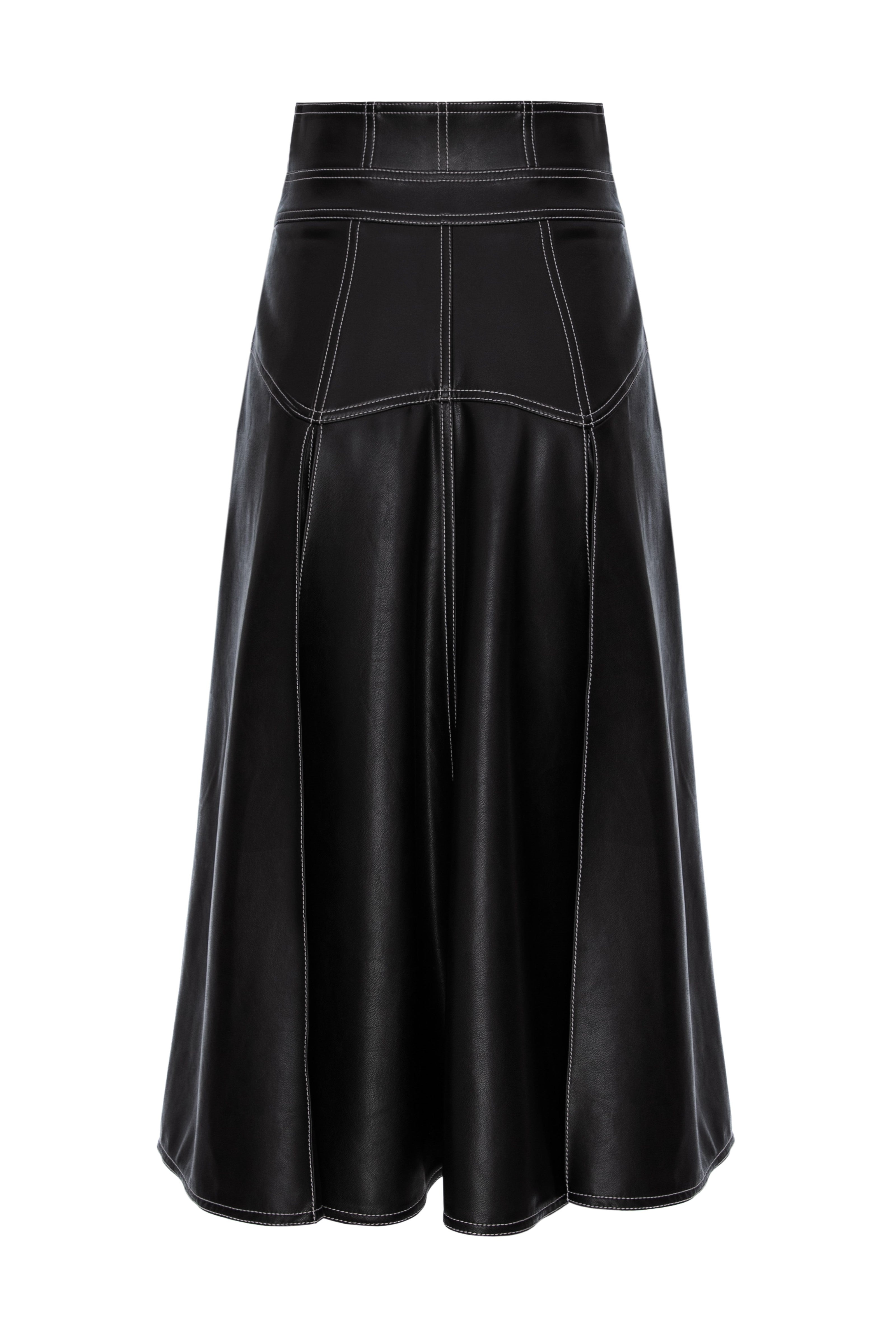 Underline Leather Skirt Black