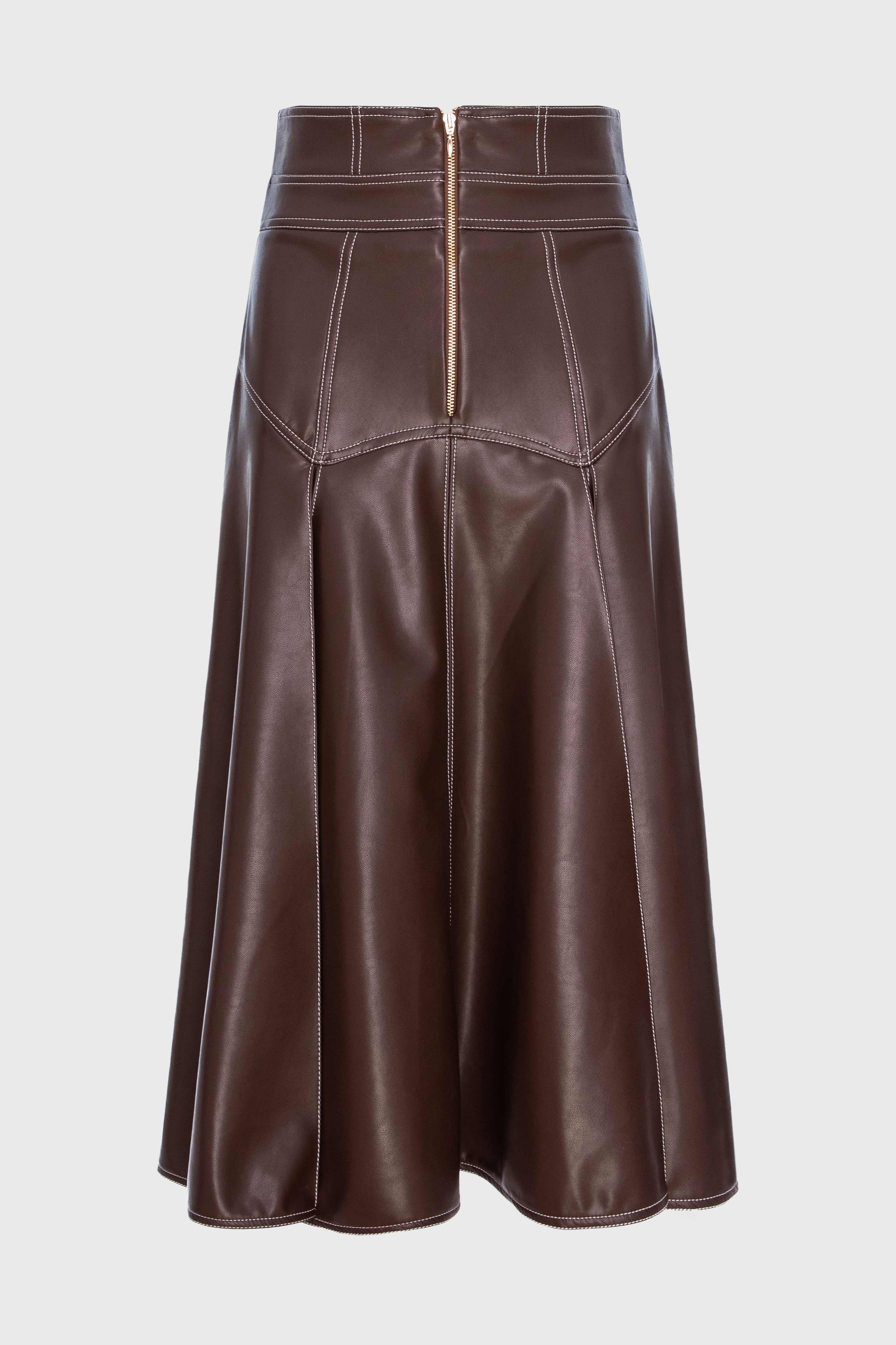 Underline Leather Skirt Brown