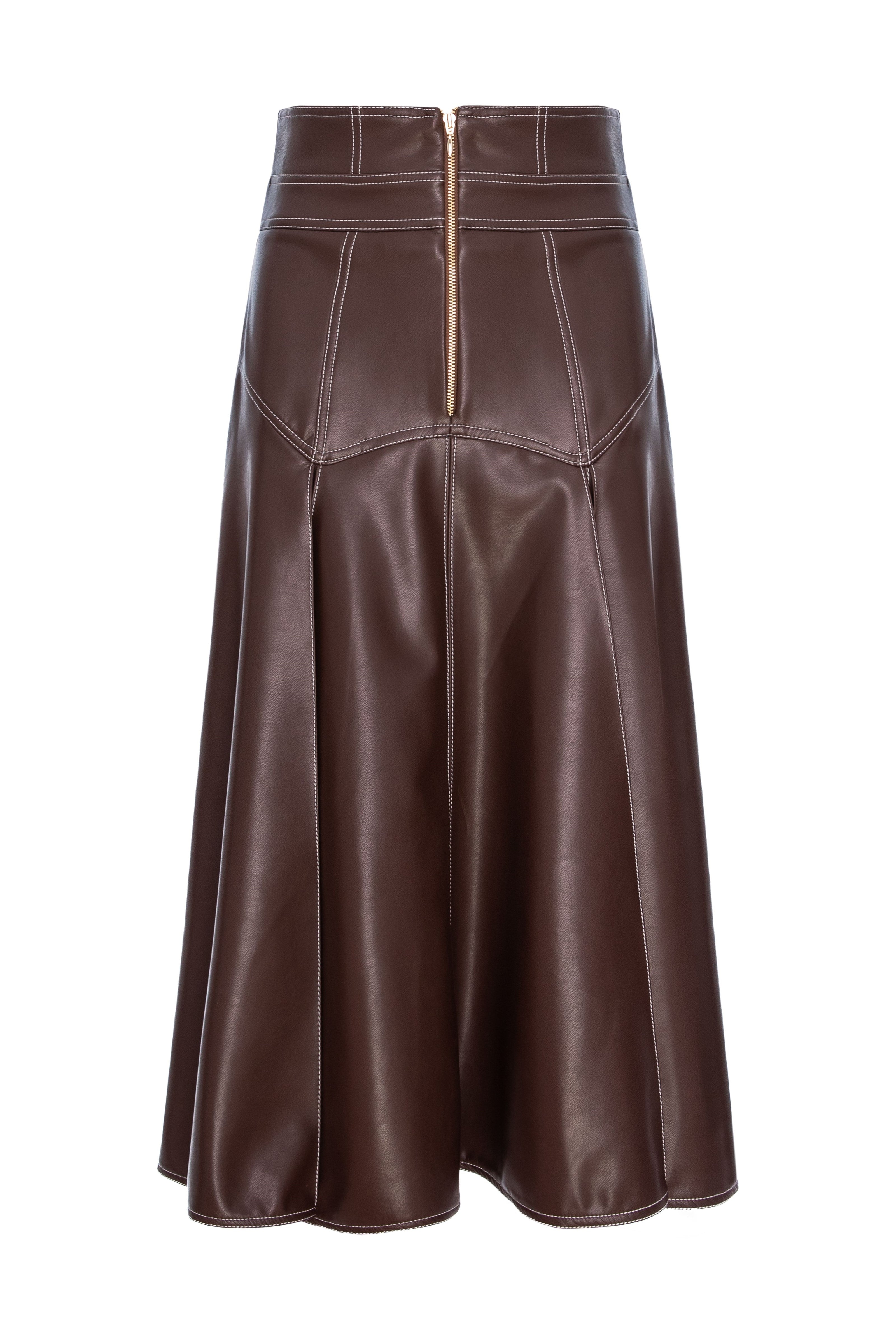 Underline Leather Skirt Brown