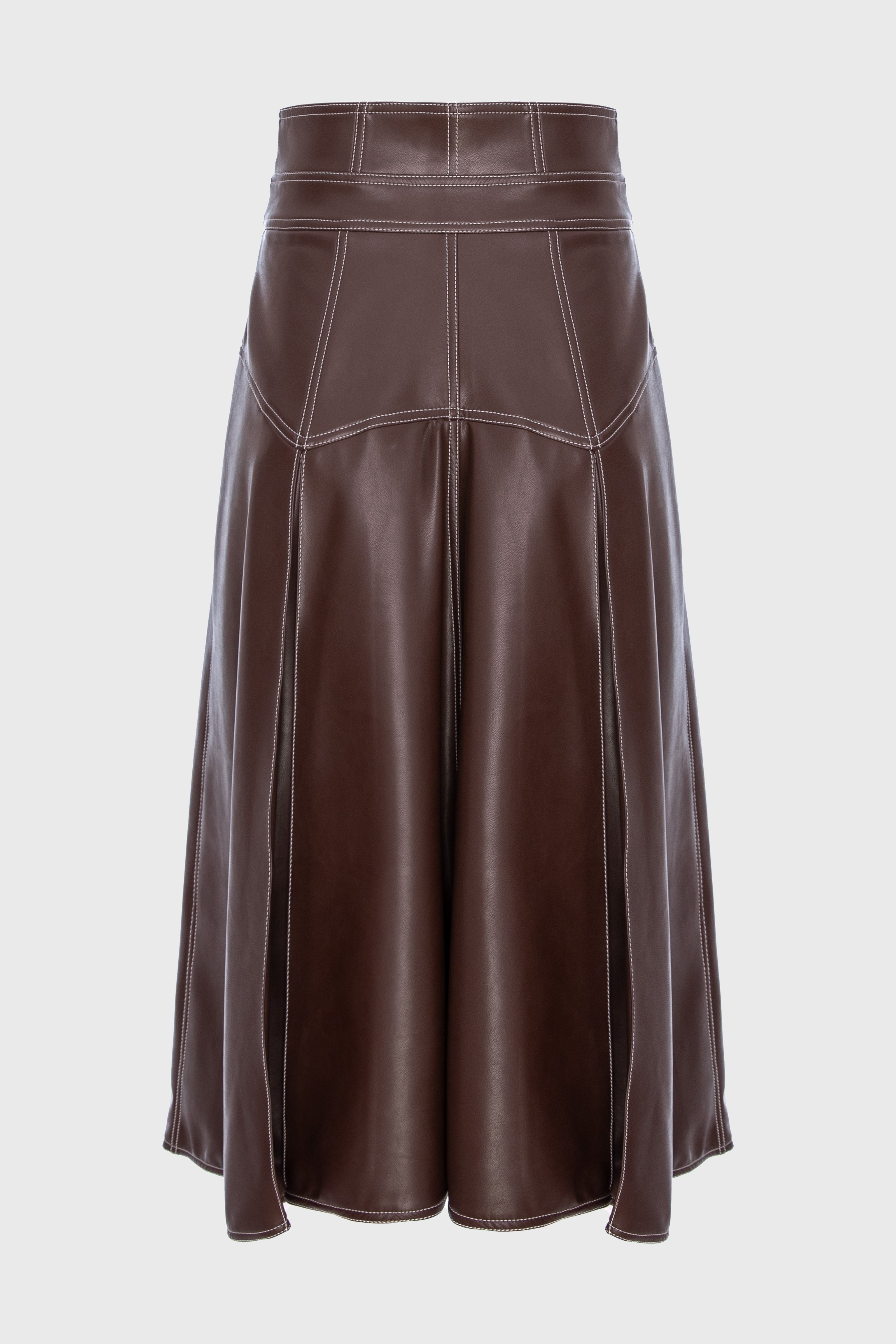 Underline Leather Skirt Brown