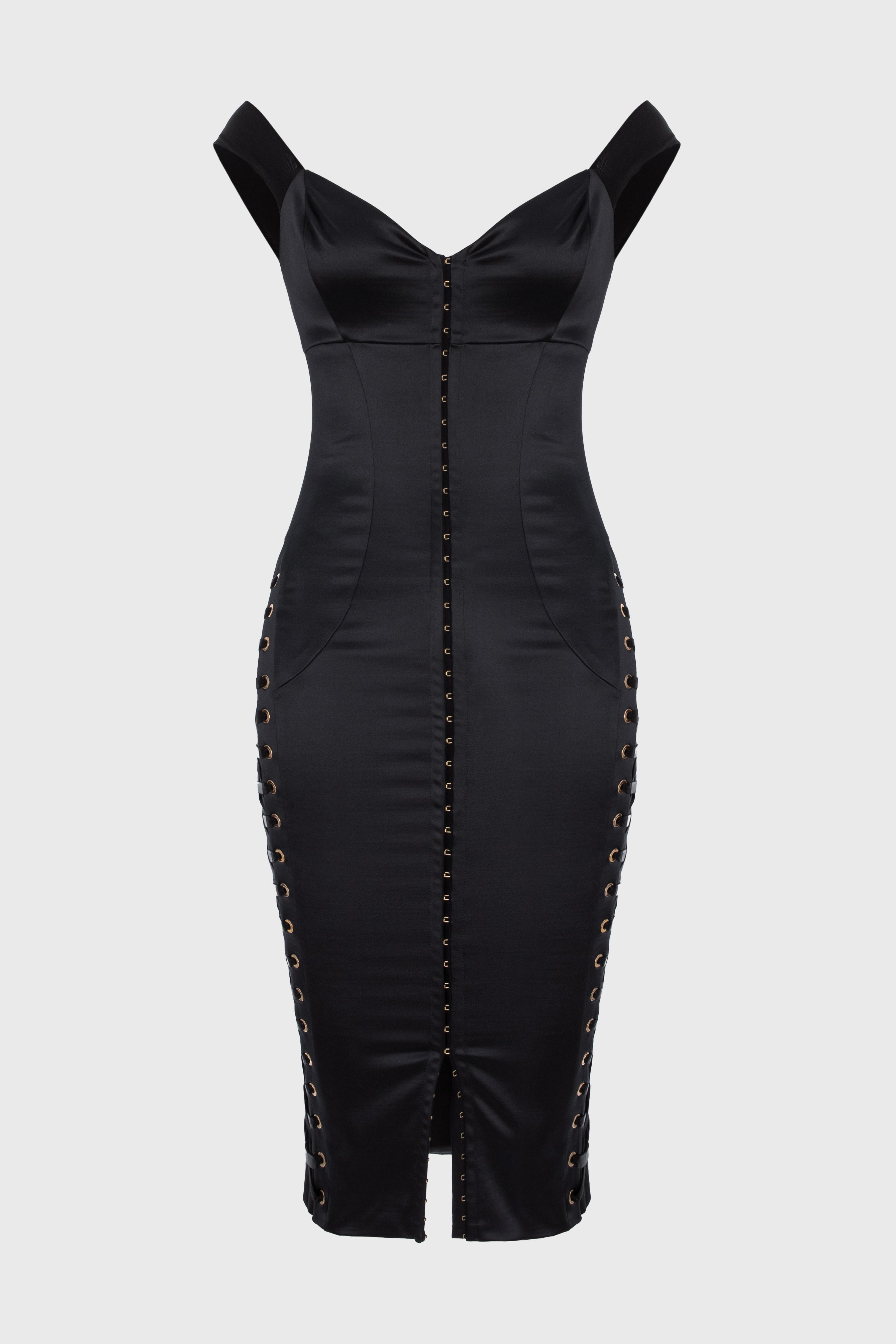 Rochie neagra mulata din satin Blackcherry