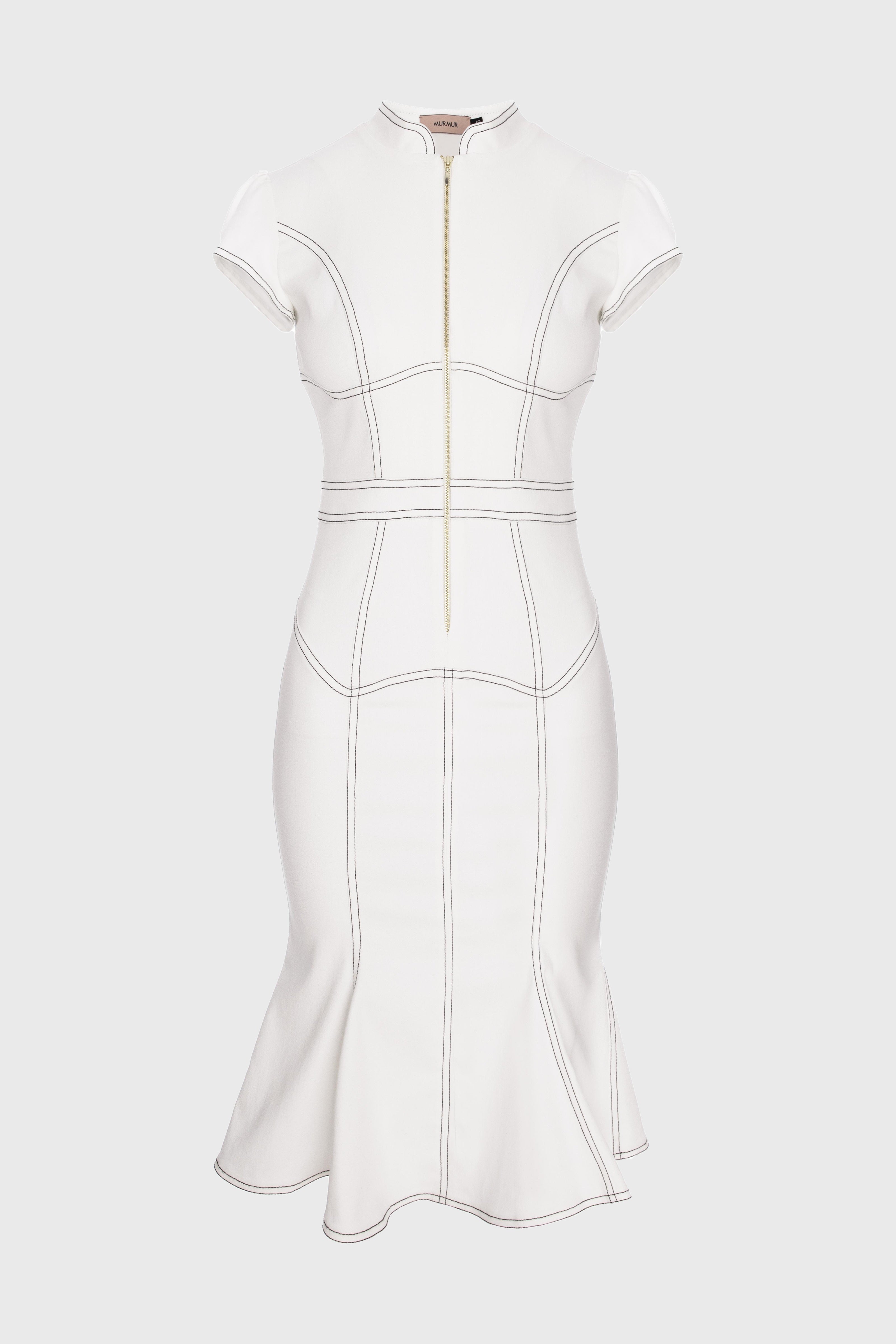 Underline Denim Dress White