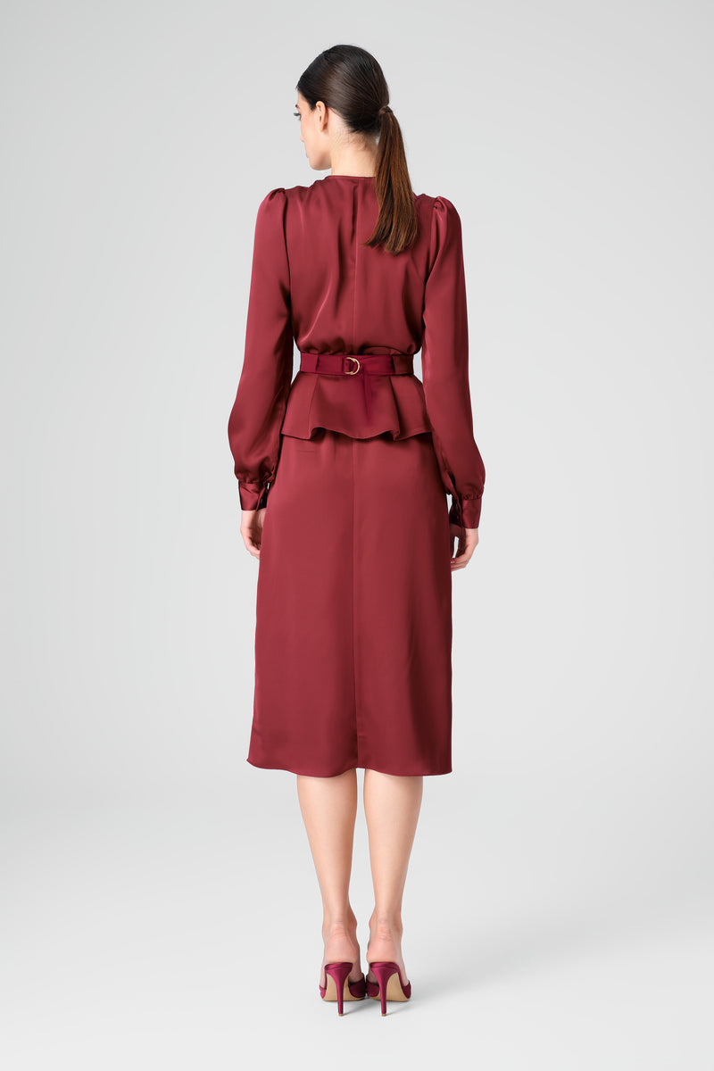 Rochie rosu burgund midi cu corset integrat Fold