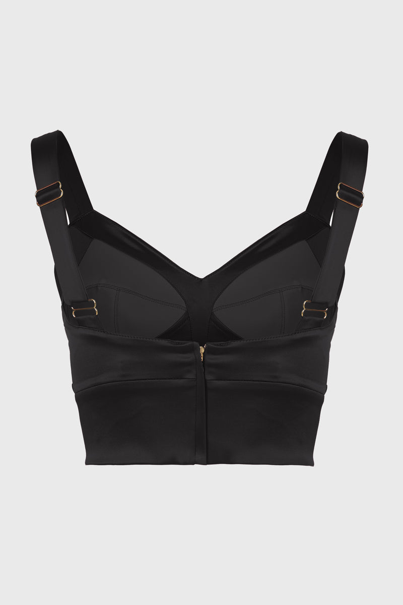 Bra top negru din satin elastic Sculpt