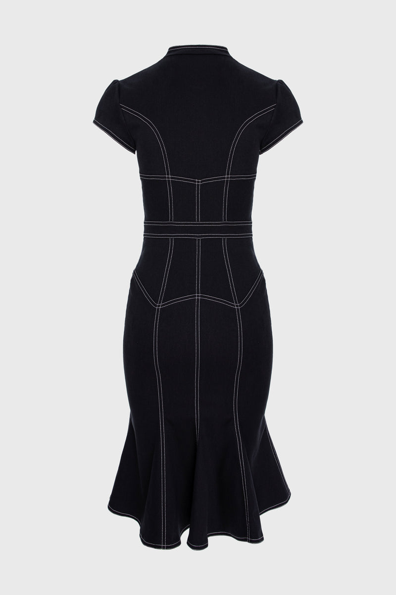 Underline Denim Dress Black