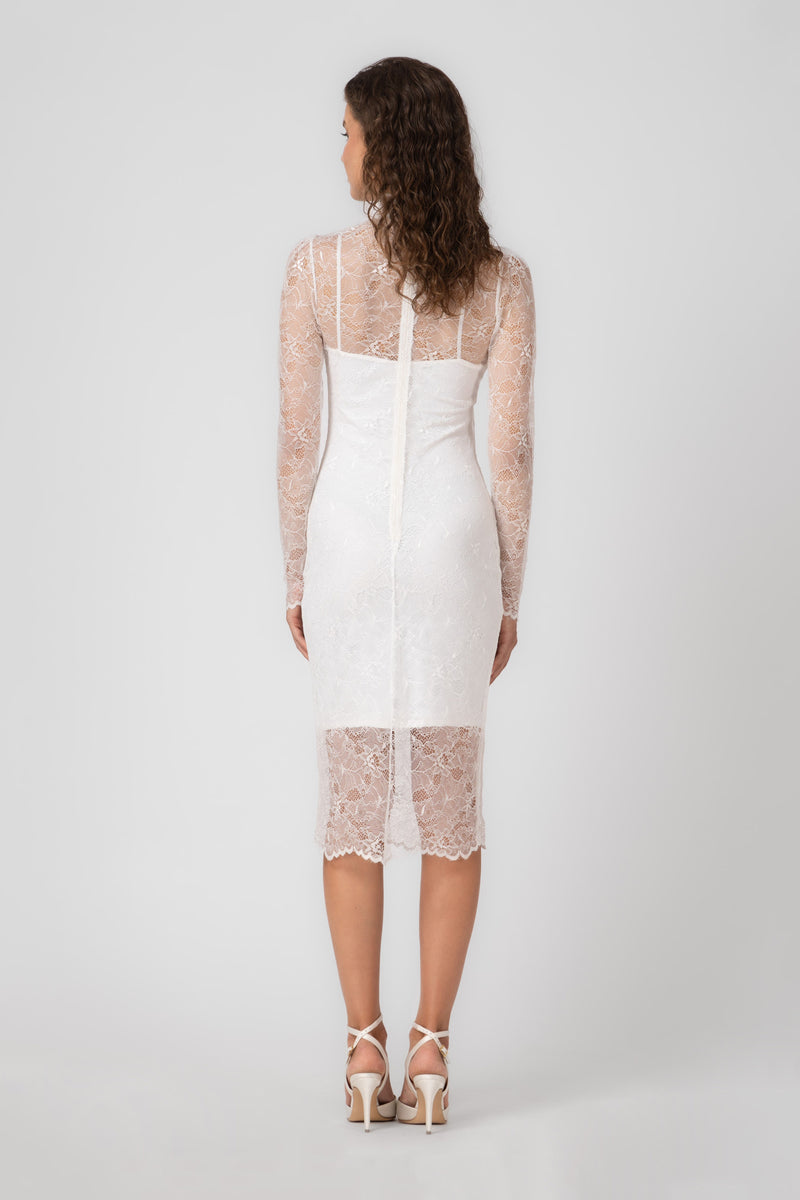 Rochie midi alba din dantela Mist