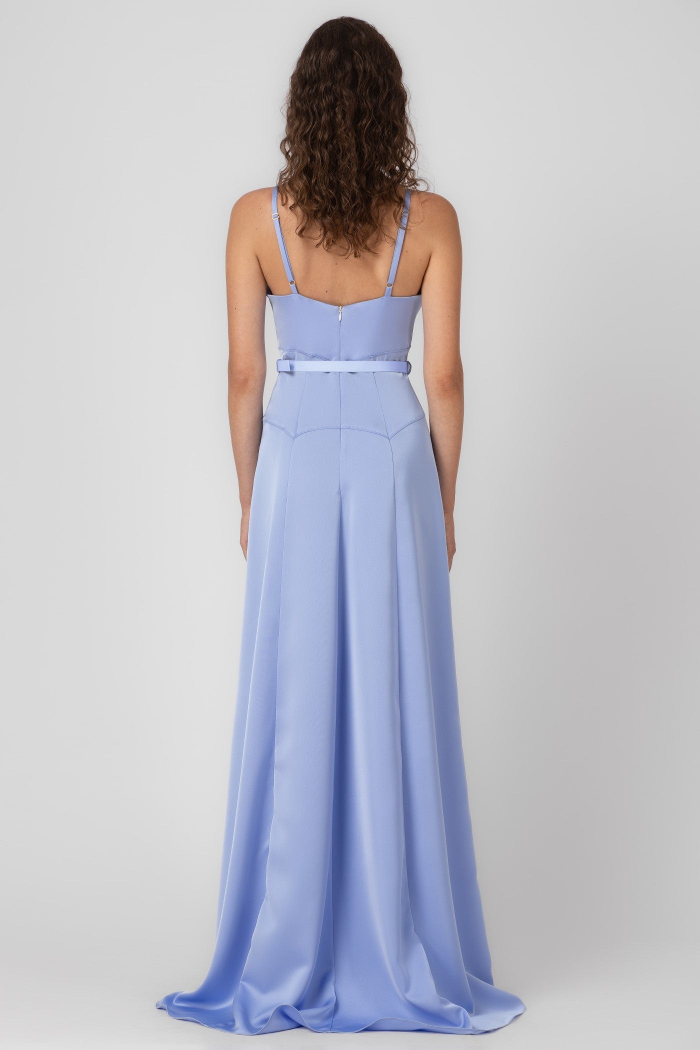 Rochie lunga albastru deschis din satin Blossom
