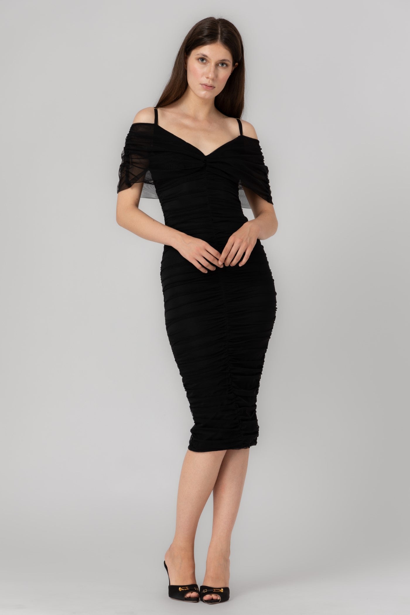 Rochie neagra mulata din tul elastic Unveil