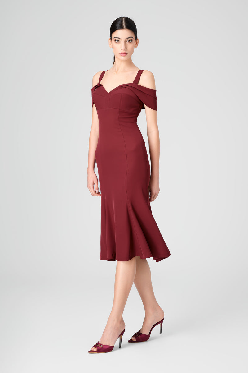 Rochie rosu burgund midi cu cupe retro Candy
