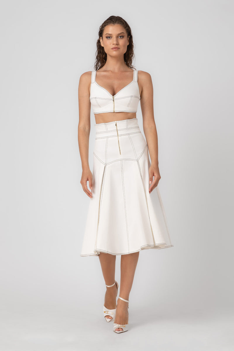 Underline Denim Bra Top White