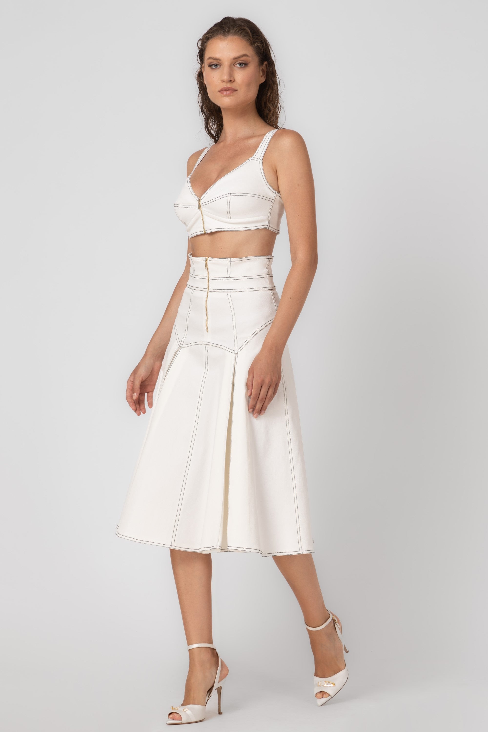 Underline Denim Skirt White