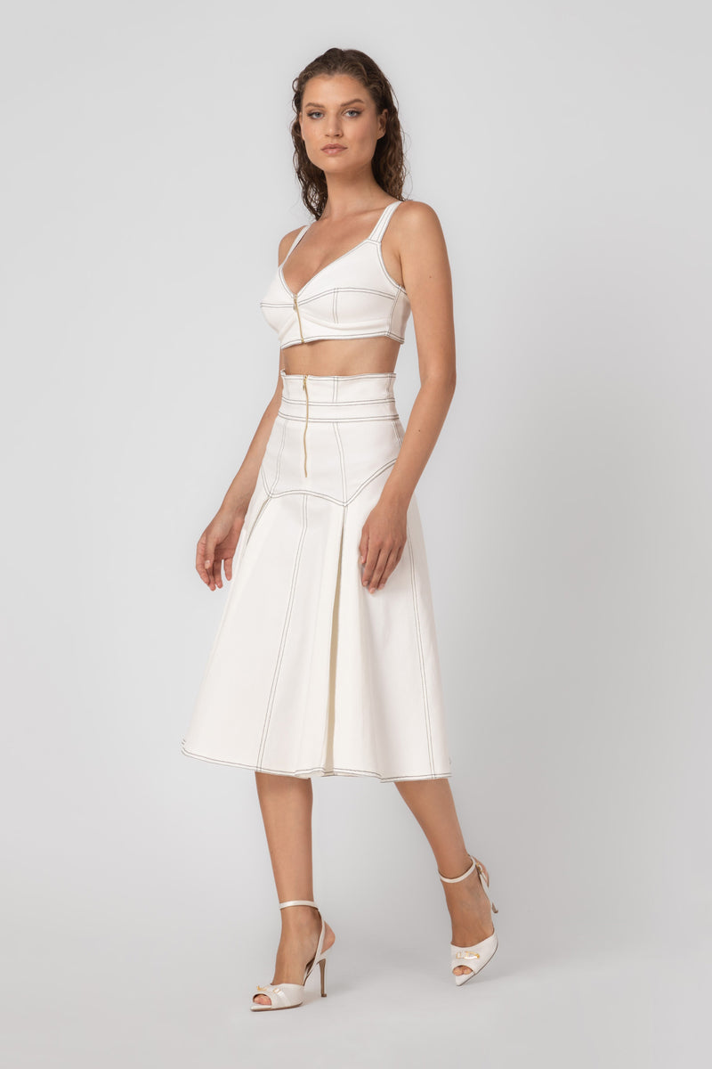 Fusta alba din denim bi-elastic Underline