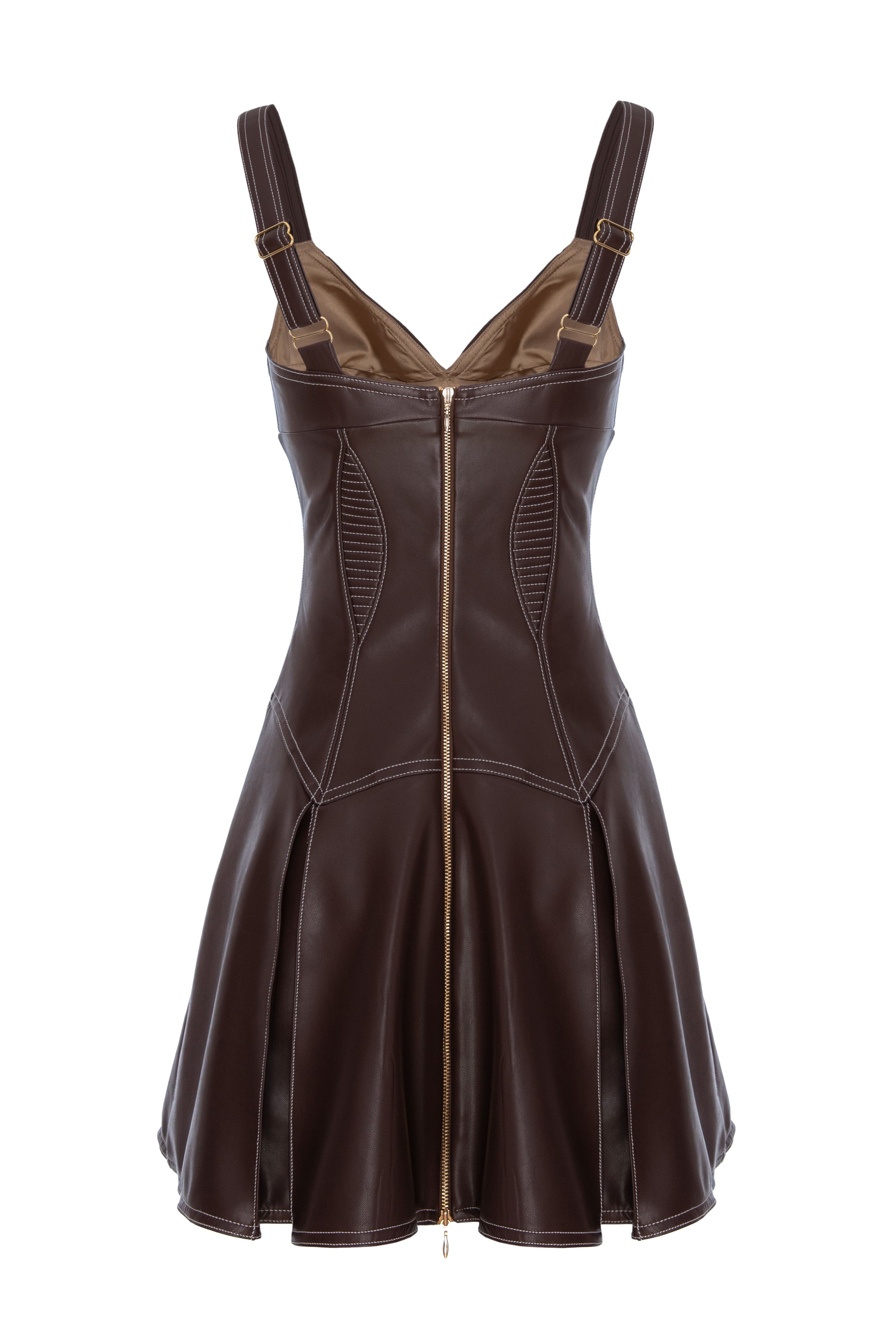 Haze Leather Mini Dress Brown