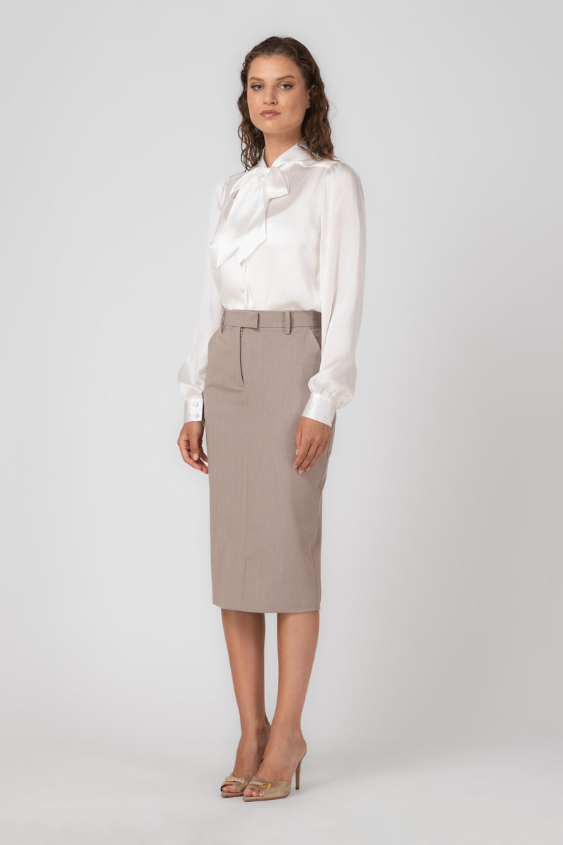 Fusta midi bej lana Formal