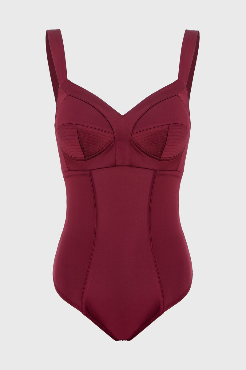 Body rosu burgund din satin elastic Sculpt