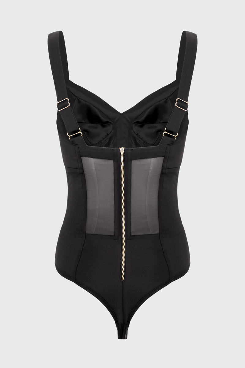 Satin Sculpt Bodysuit Black