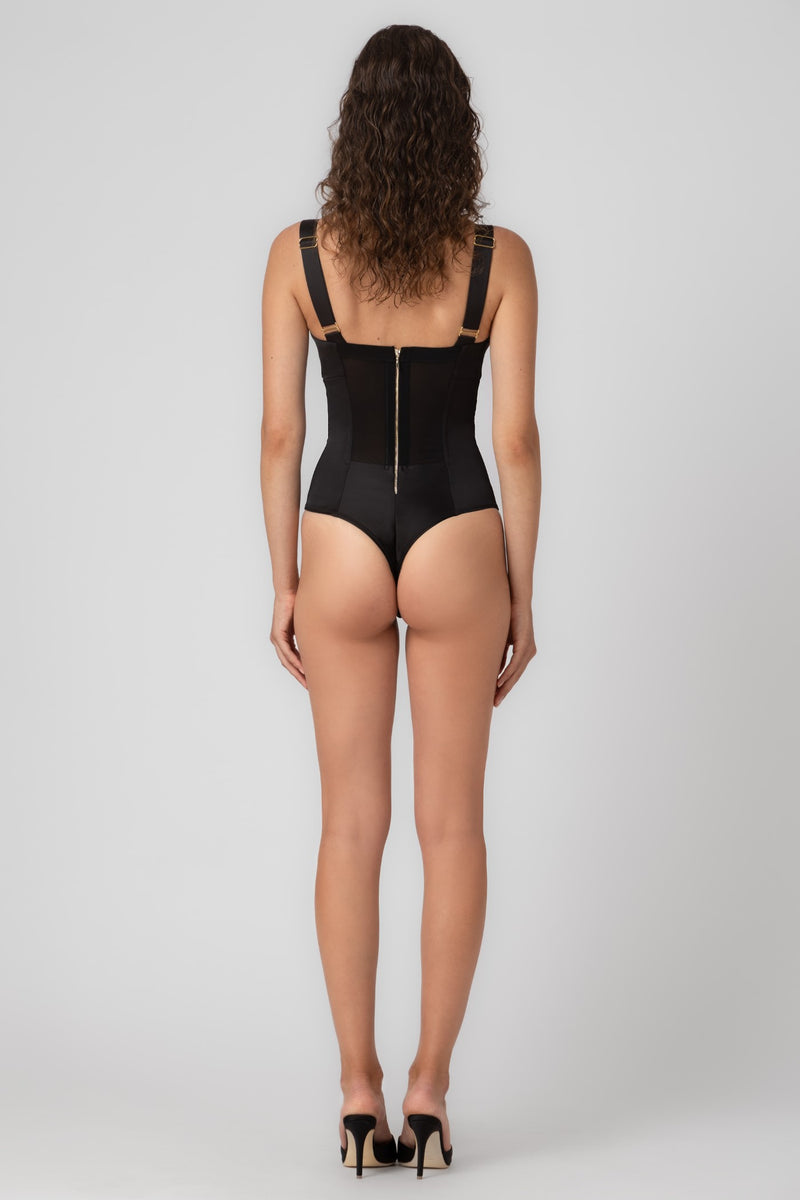 Satin Sculpt Bodysuit Black