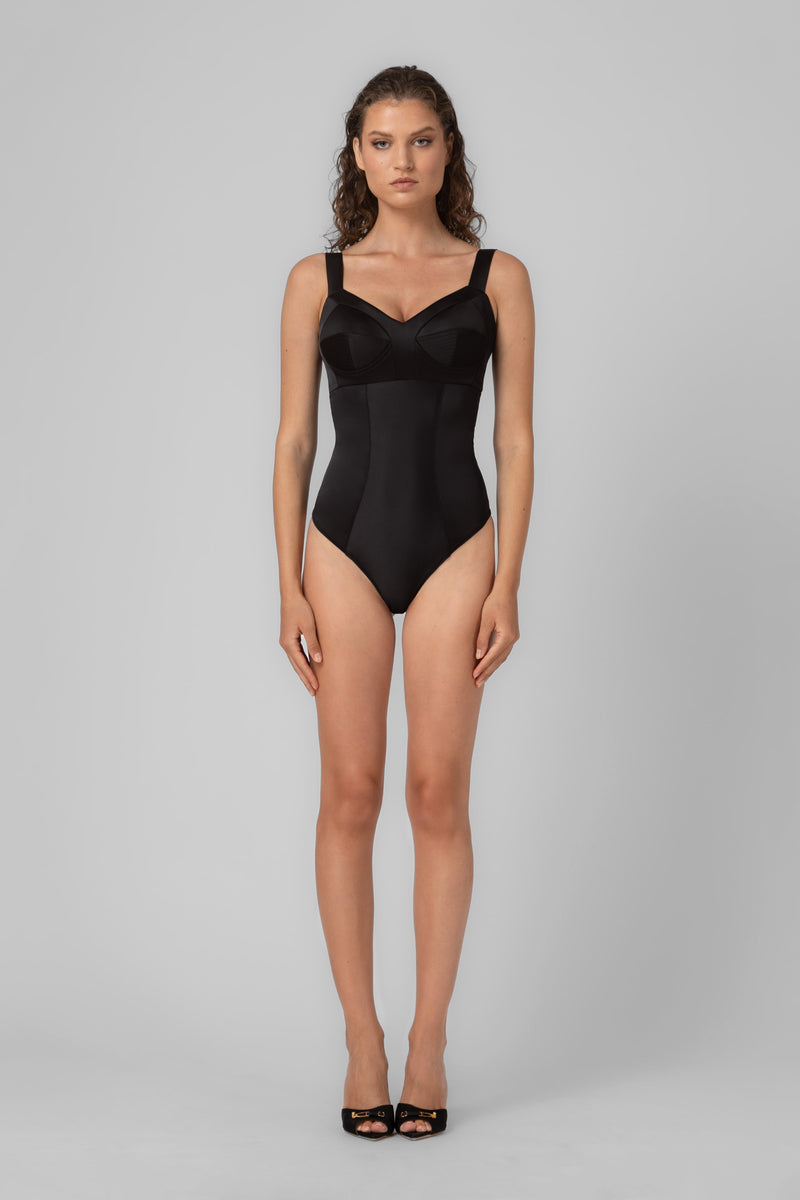 Satin Sculpt Bodysuit Black
