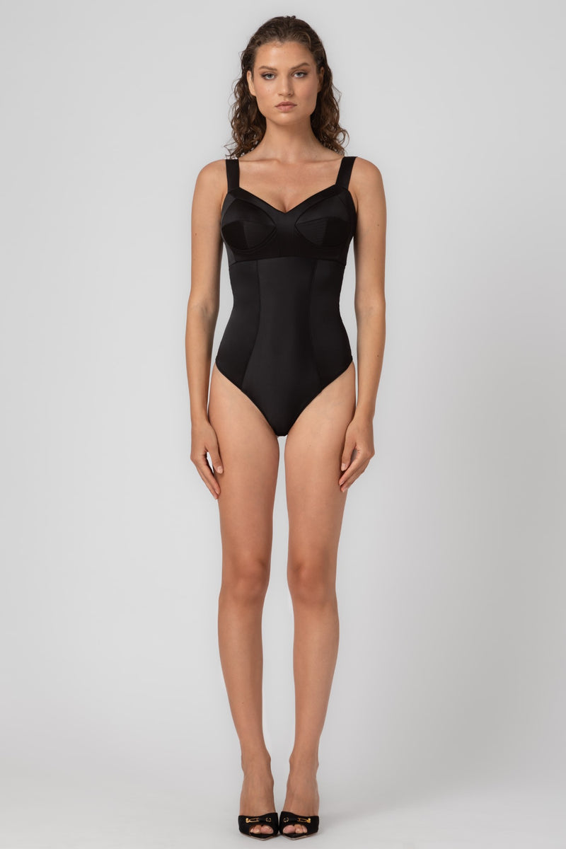 Satin Sculpt Bodysuit Black