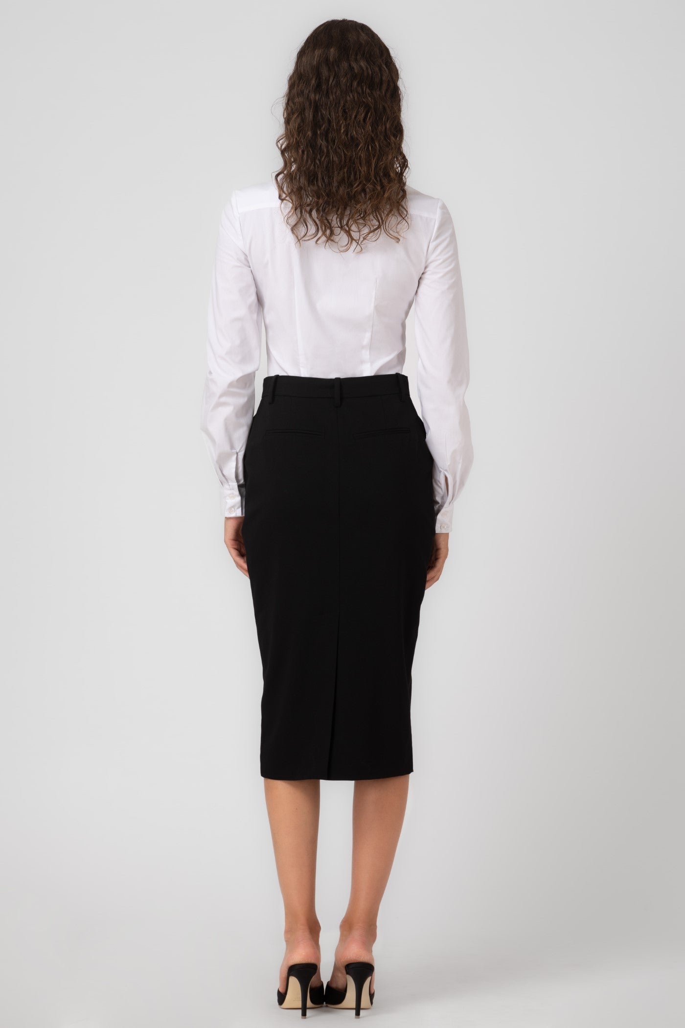 Fusta midi neagra clasica cu buzunare Formal