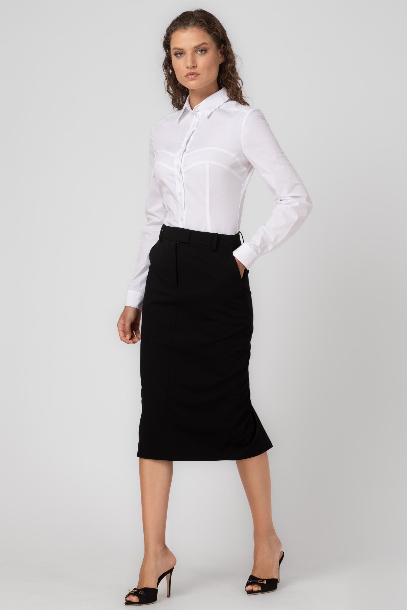 Fusta midi neagra clasica cu buzunare Formal