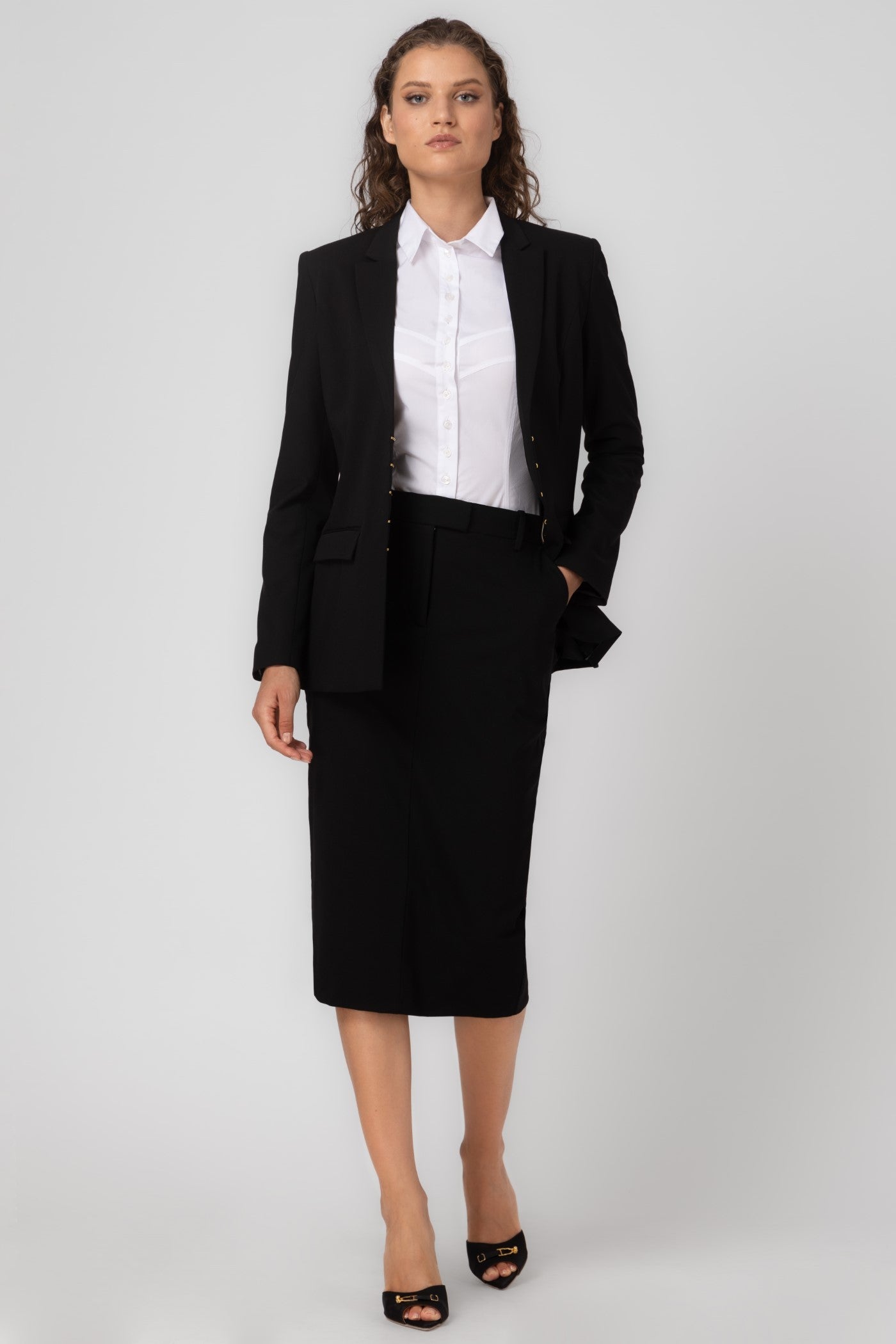 Fusta midi neagra clasica cu buzunare Formal