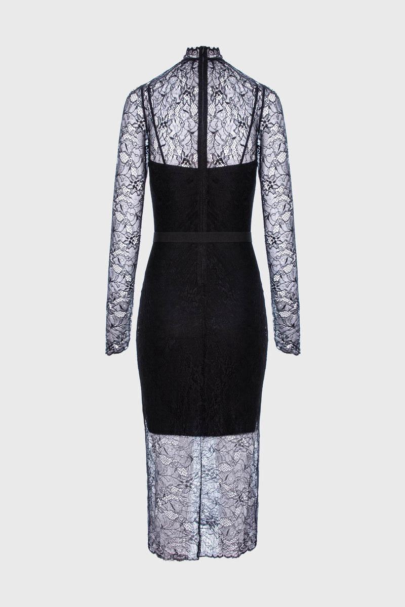 Rochie neagra midi din dantela Mist