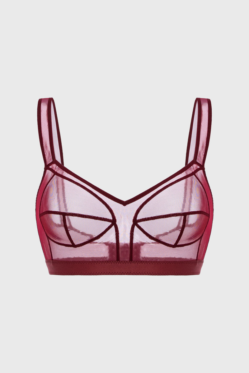 Sculpt Bi-Stretch Sheer Bra Top Dark Red