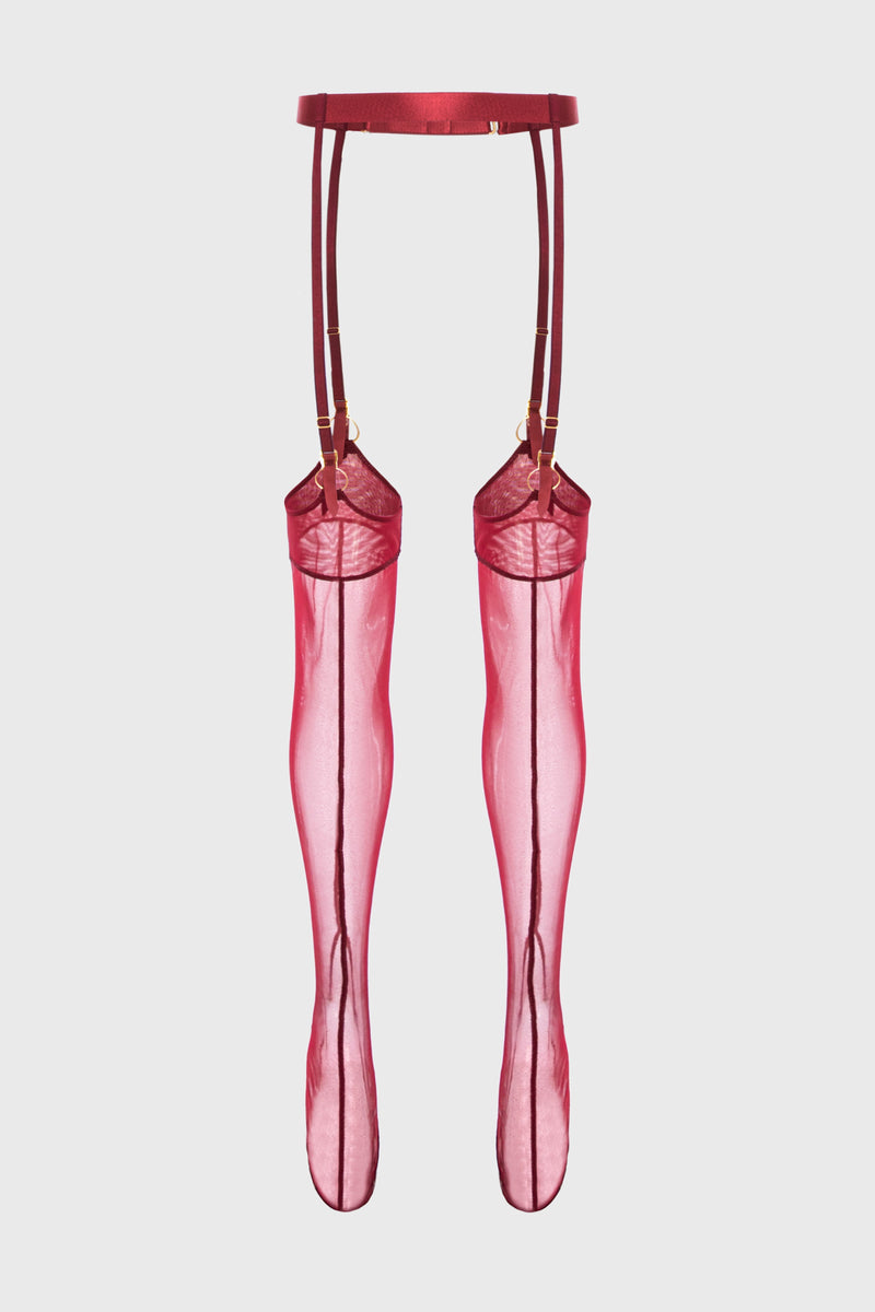 Hold-Up Mesh Stockings Dark Red