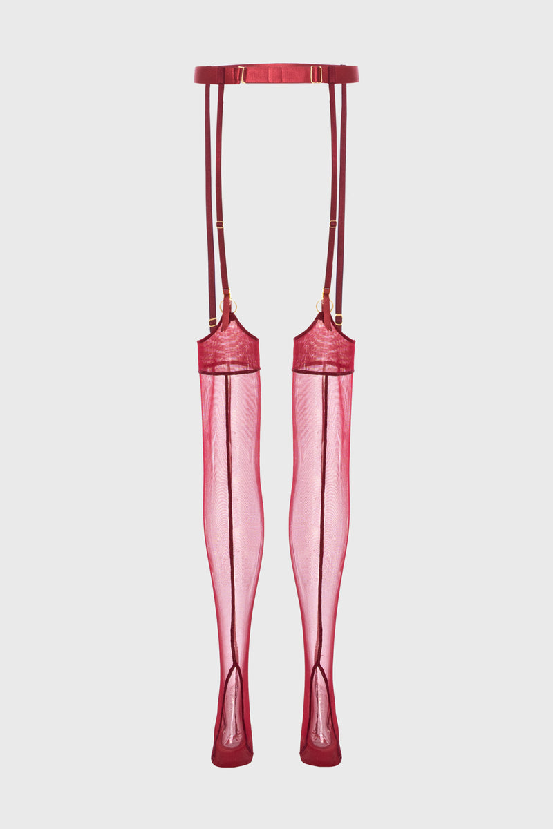 Hold-Up Mesh Stockings Dark Red