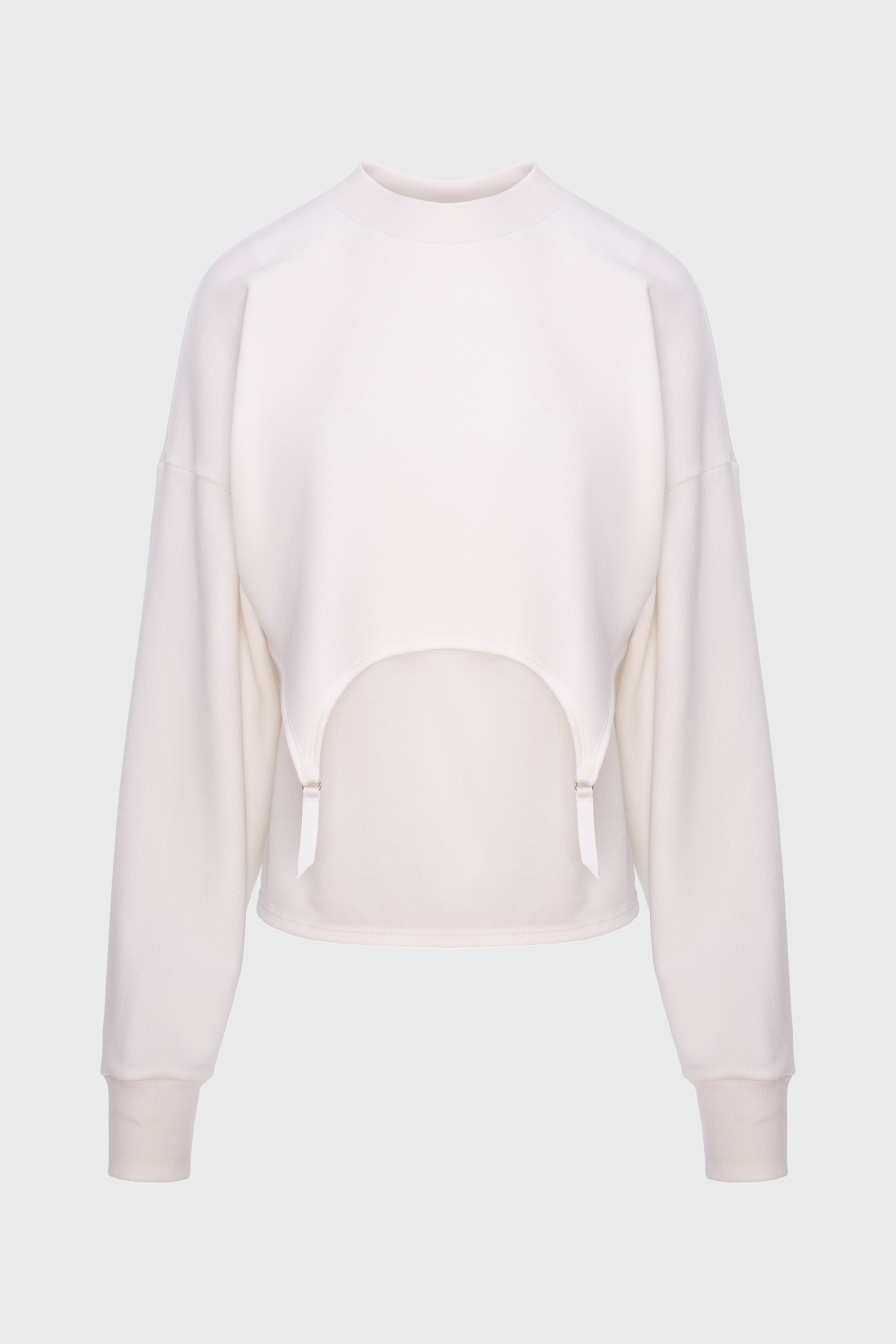 Hanorac alb scurt din bumbac si modal Garter