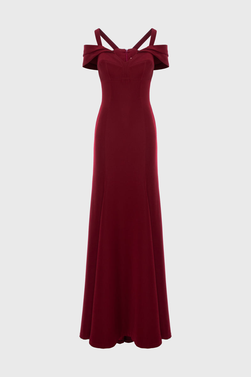 Rochie rosu burgund lunga cu cupe retro Candy