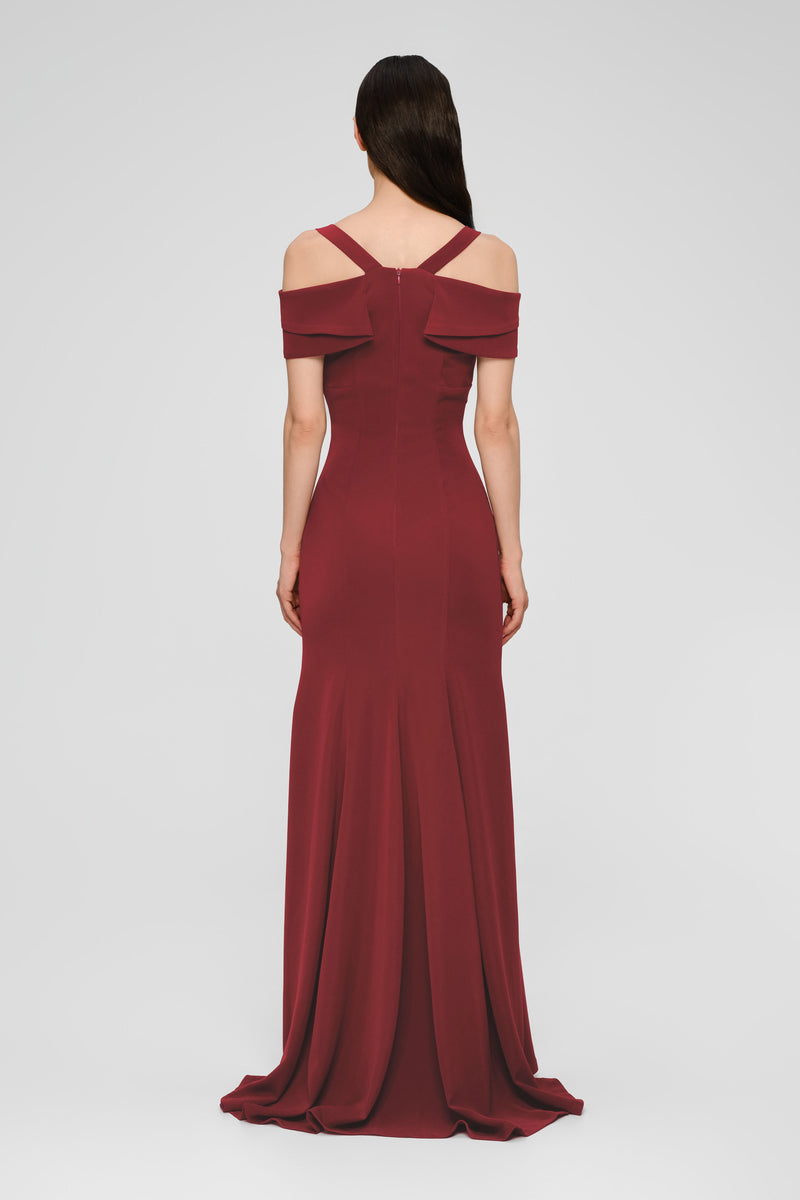 Rochie rosu burgund lunga cu cupe retro Candy