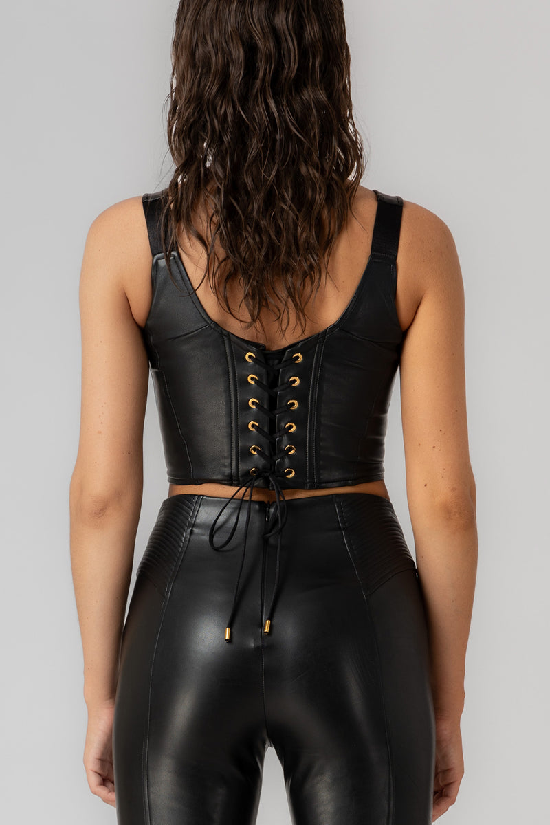 Corset Leather Bra Top Black