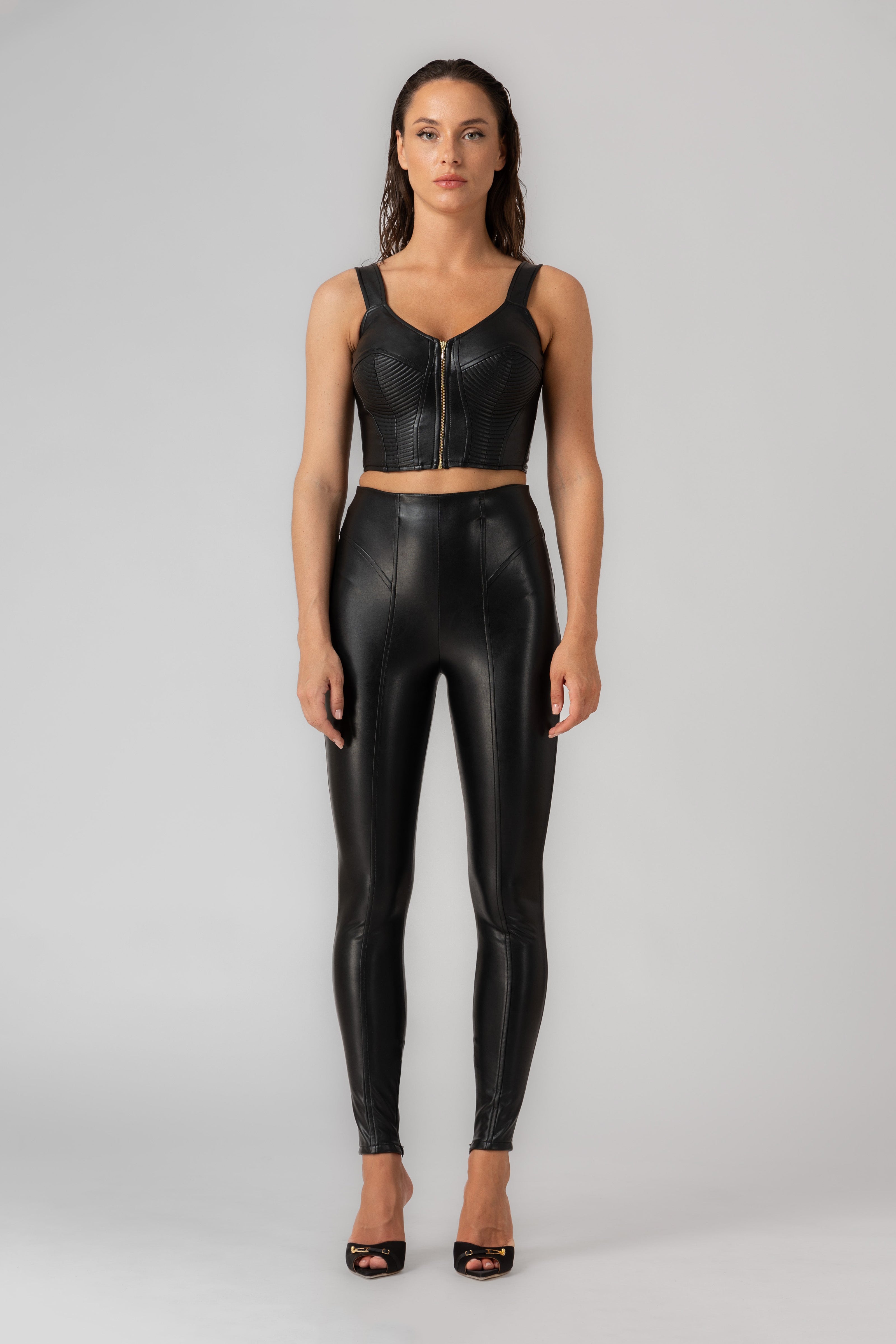 Corset Leather Bra Top Black