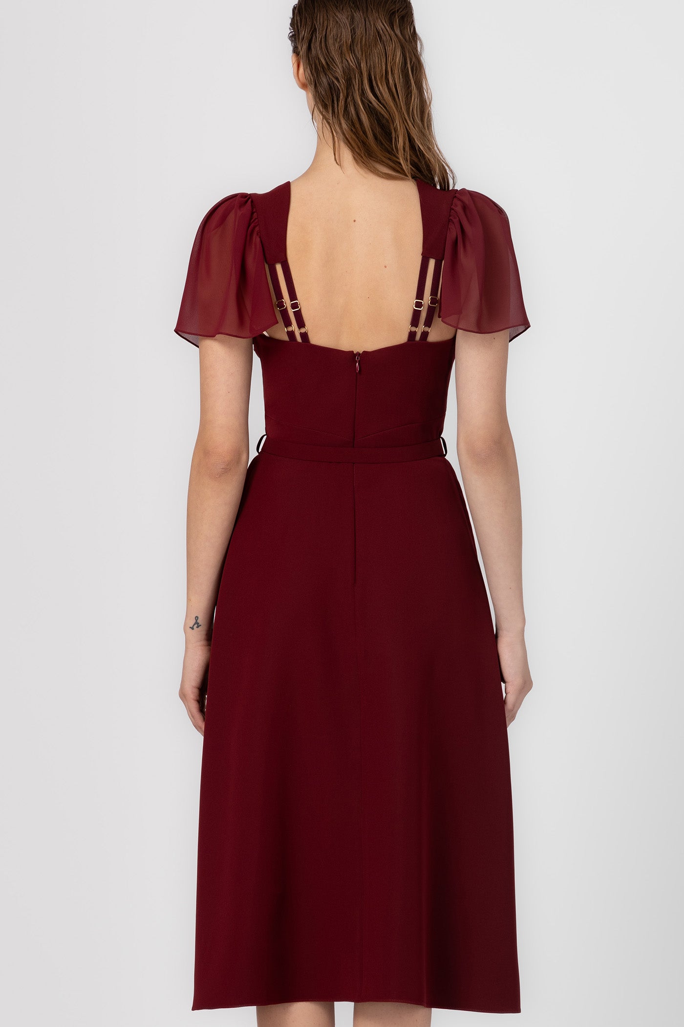 Diversion dark red satin midi dress