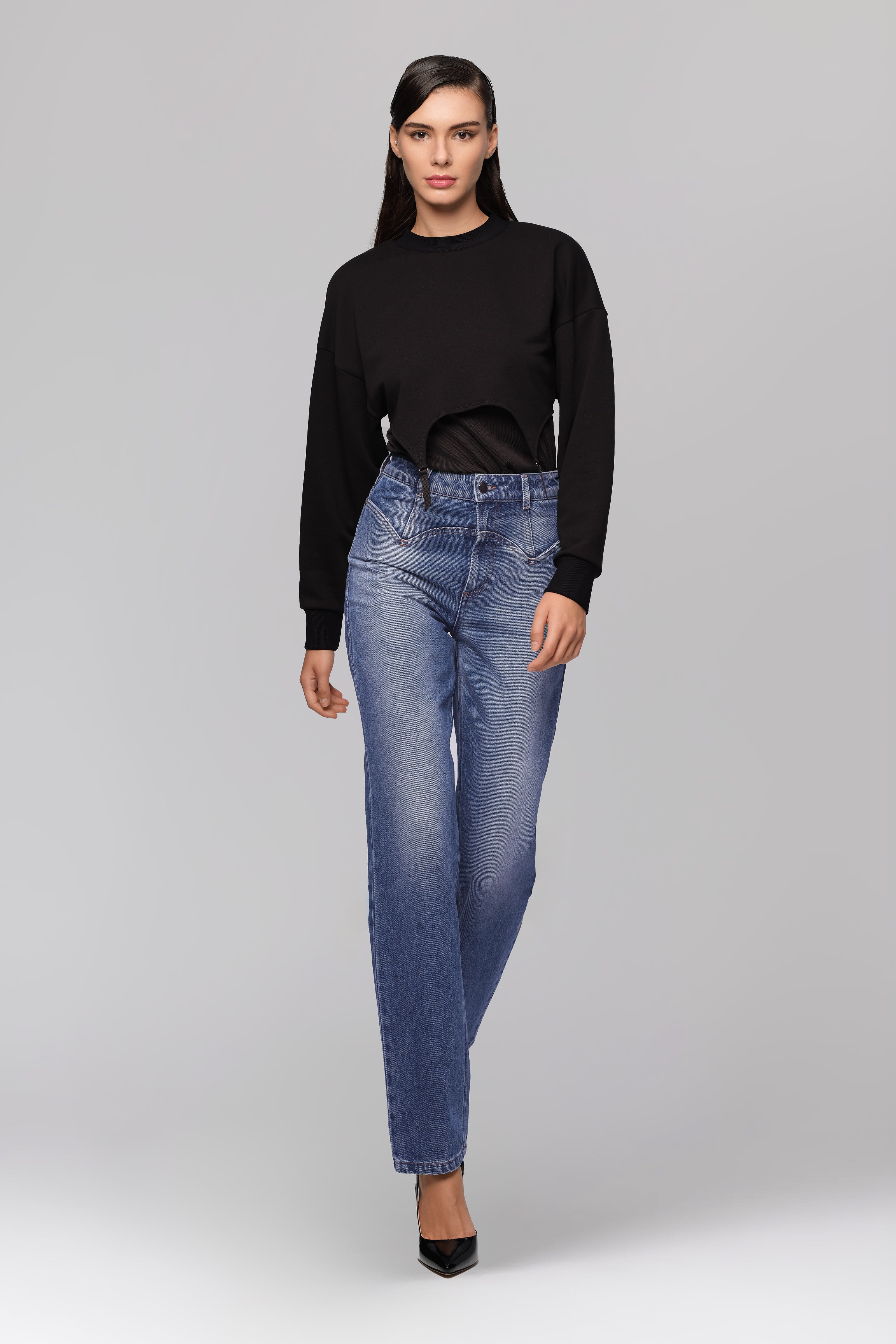 Hanorac negru din bumbac si modal Garter