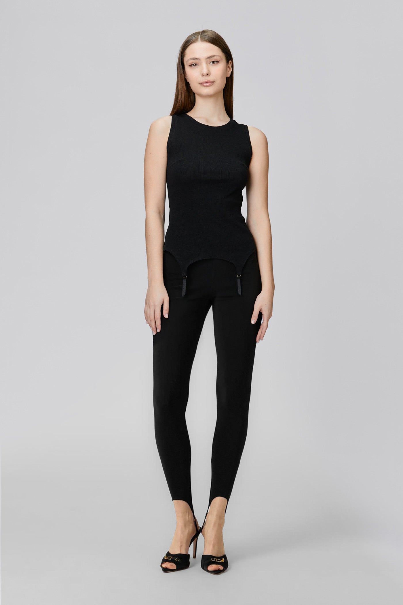 Top negru fara maneci reiat Garter