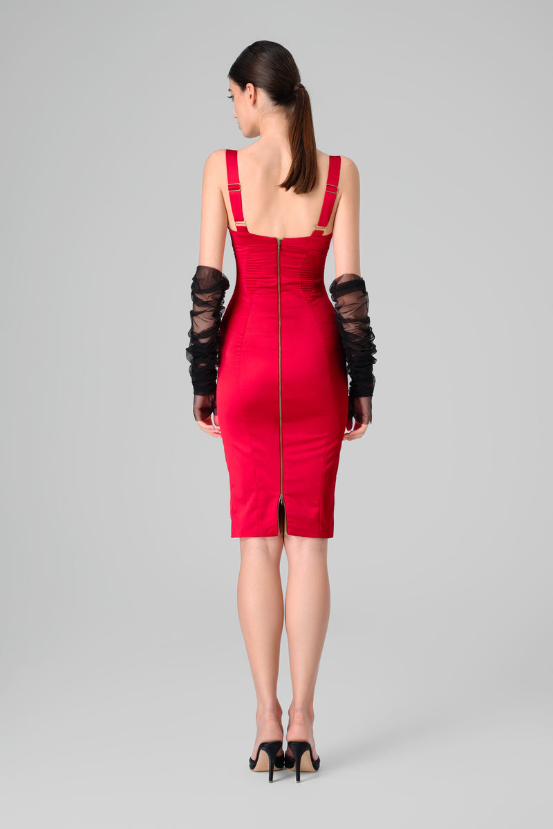 Rochie rosie din satin elastic Haze