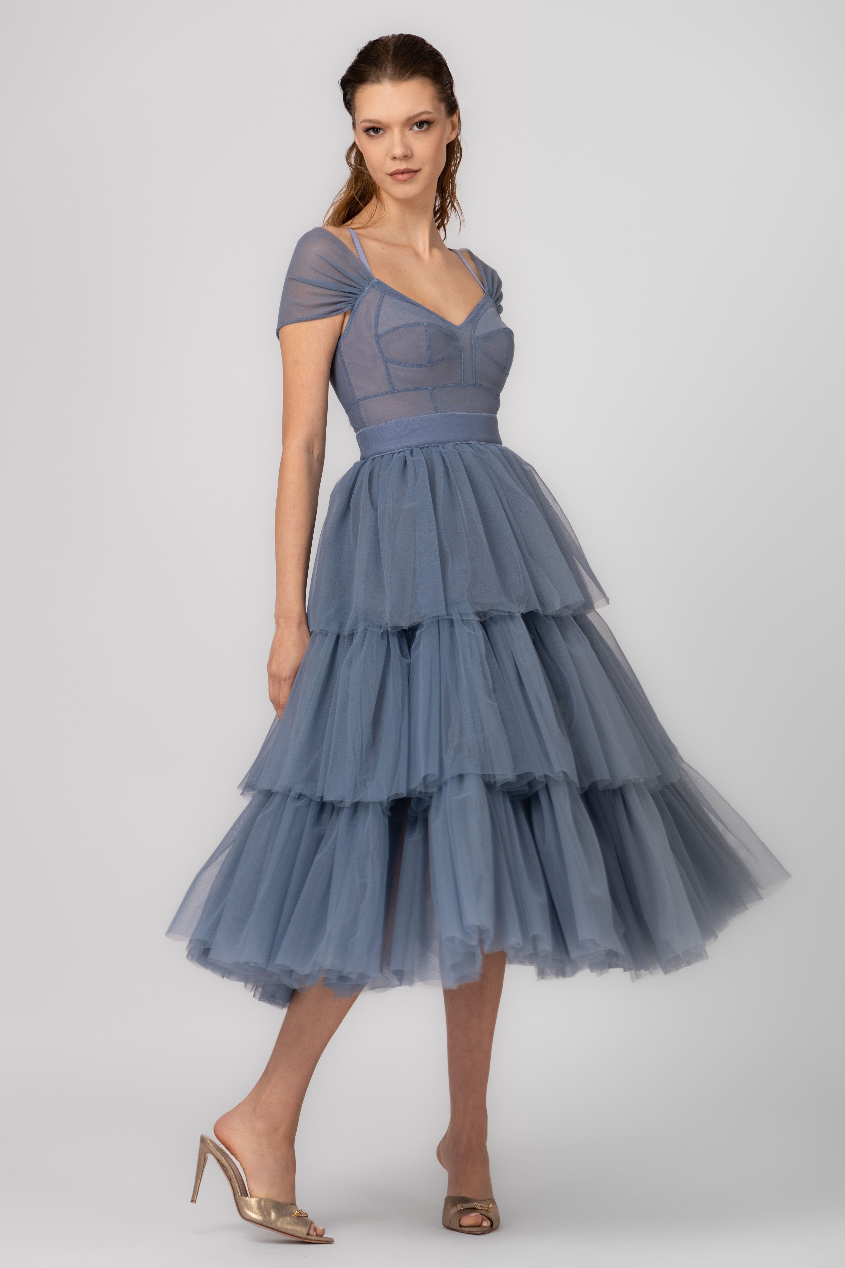 Sculpt Ruffle Dress Light Blue