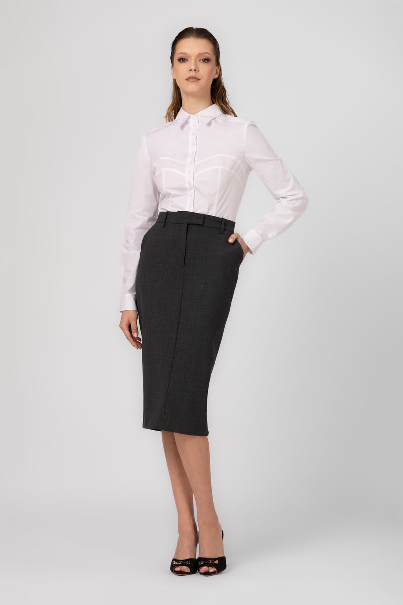 Fusta gri midi clasica din lana Formal