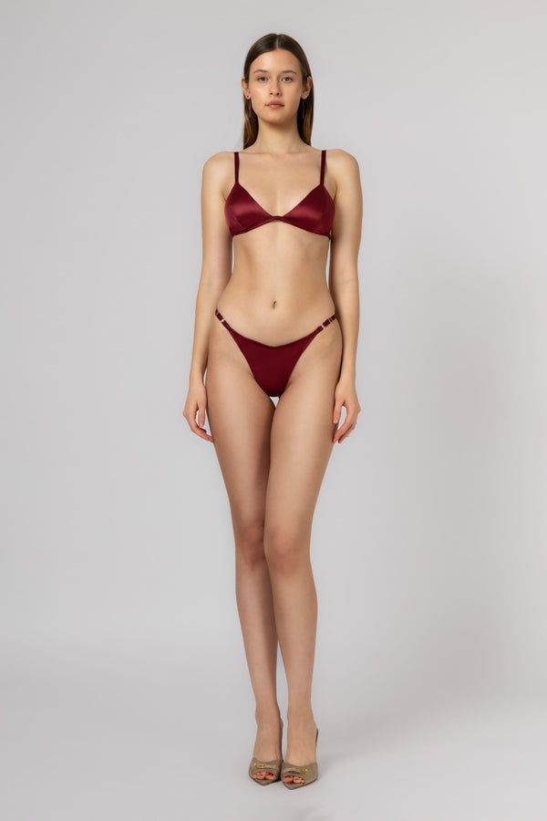 Nostalgic Stretch Satin Bra Dark Red