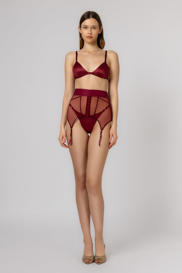 Zest Bi-Stretch Sheer Suspender Belt Dark Red