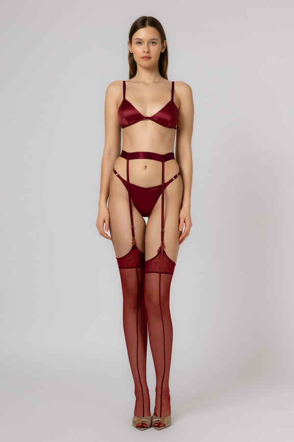 Hold-Up Mesh Stockings Dark Red