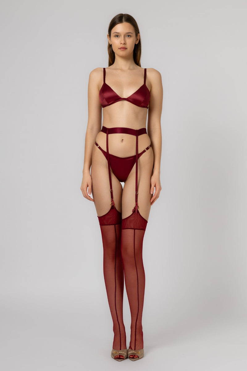 Hold-Up Mesh Stockings Dark Red