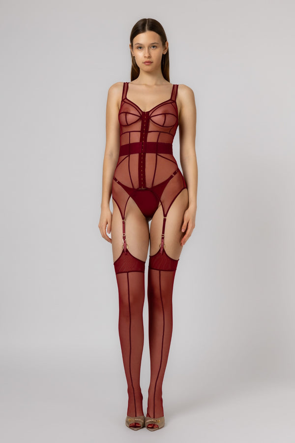 Zest Bi-Stretch Sheer Corset Dark Red