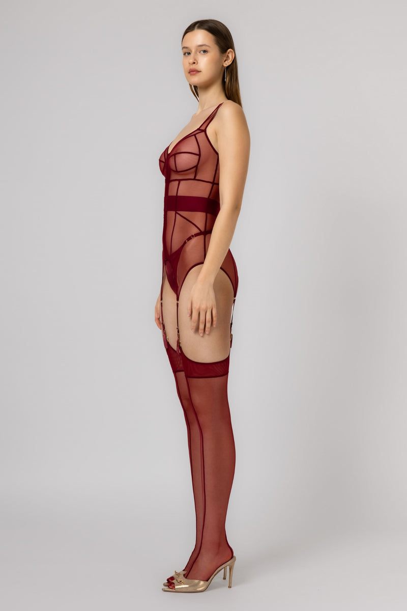 Zest Bi-Stretch Sheer Corset Dark Red