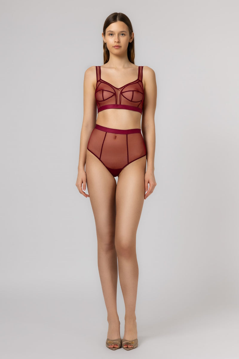 Sculpt Bi-Stretch Sheer Bra Top Dark Red