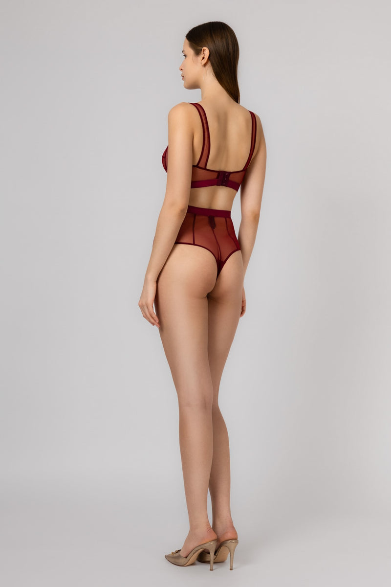 Sculpt Bi-Stretch Sheer Bra Top Dark Red